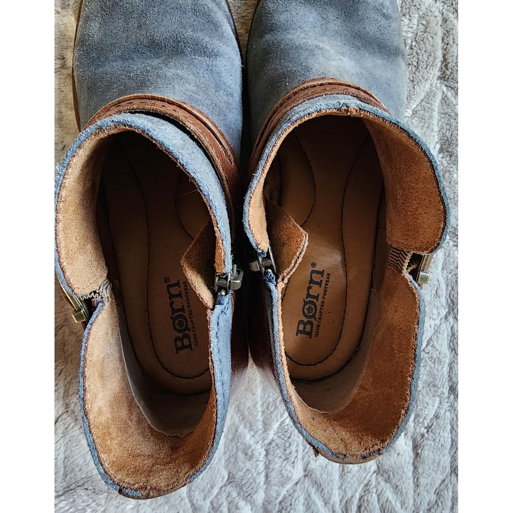 Born Kerri Blue Suede Brown Leather Buckle Ankle Boots Womens 7.5M - Picture 8 of 11